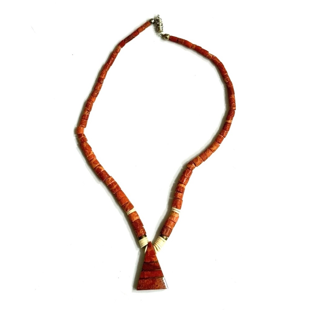 Santo Domingo, Vintage Orange Sponge Coral, Melon Shell Heishi 16” Necklace